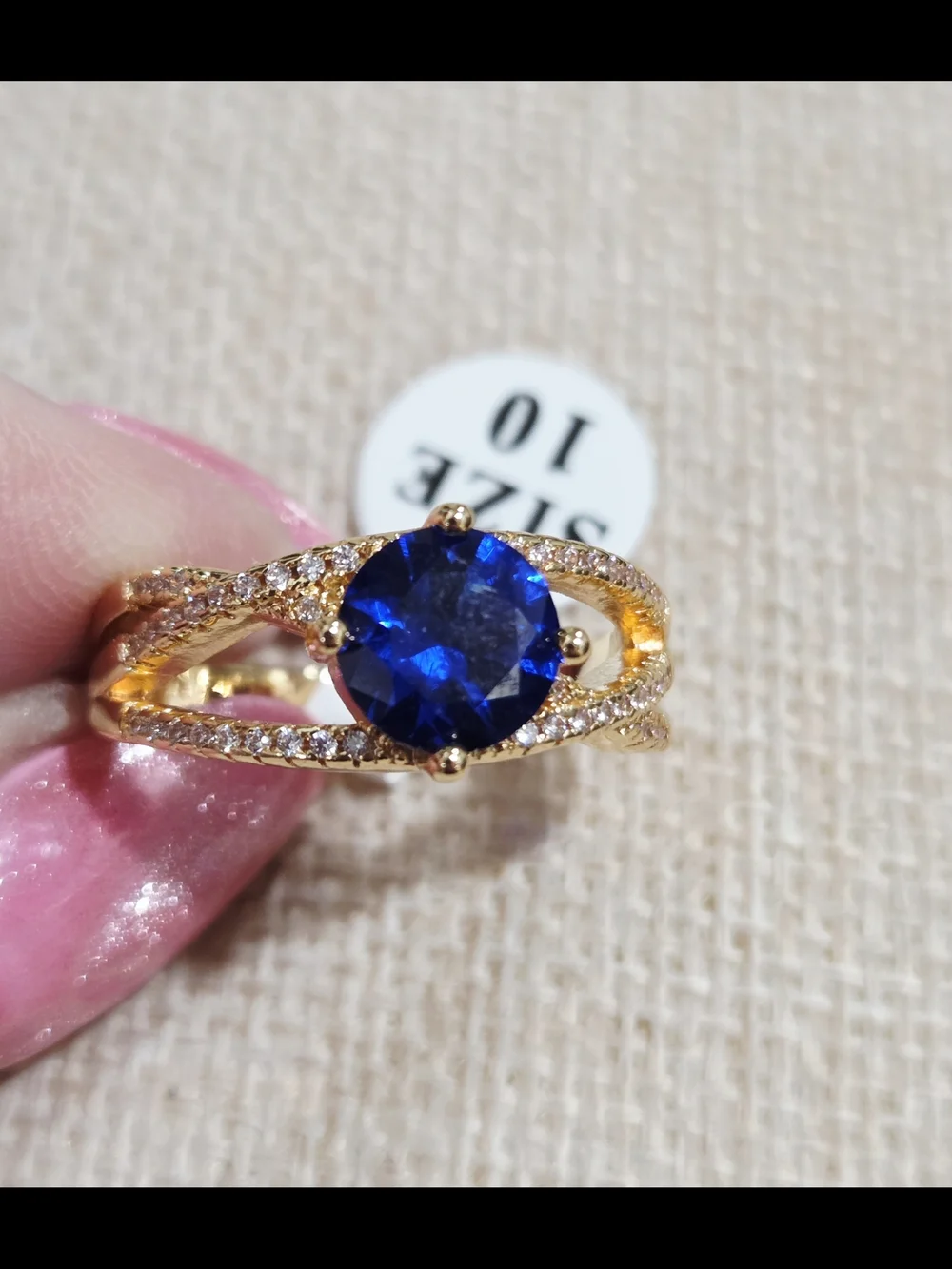 Gold-filled Women's Ring with Blue Center Stone - Size 10 - Picture 2 of 2